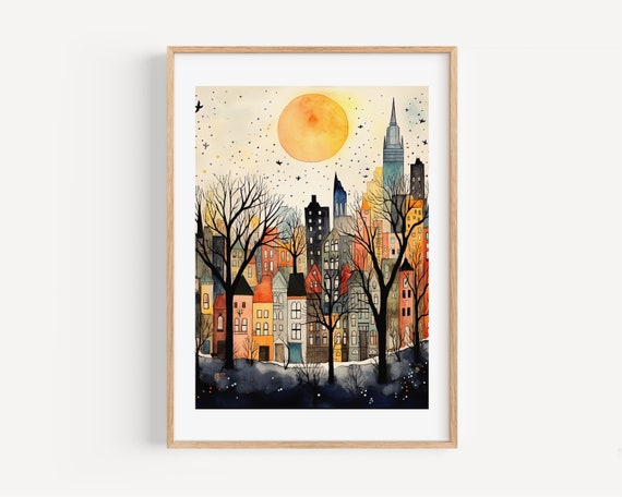 Chicago Modern Watercolor Art Print, Travel Poster