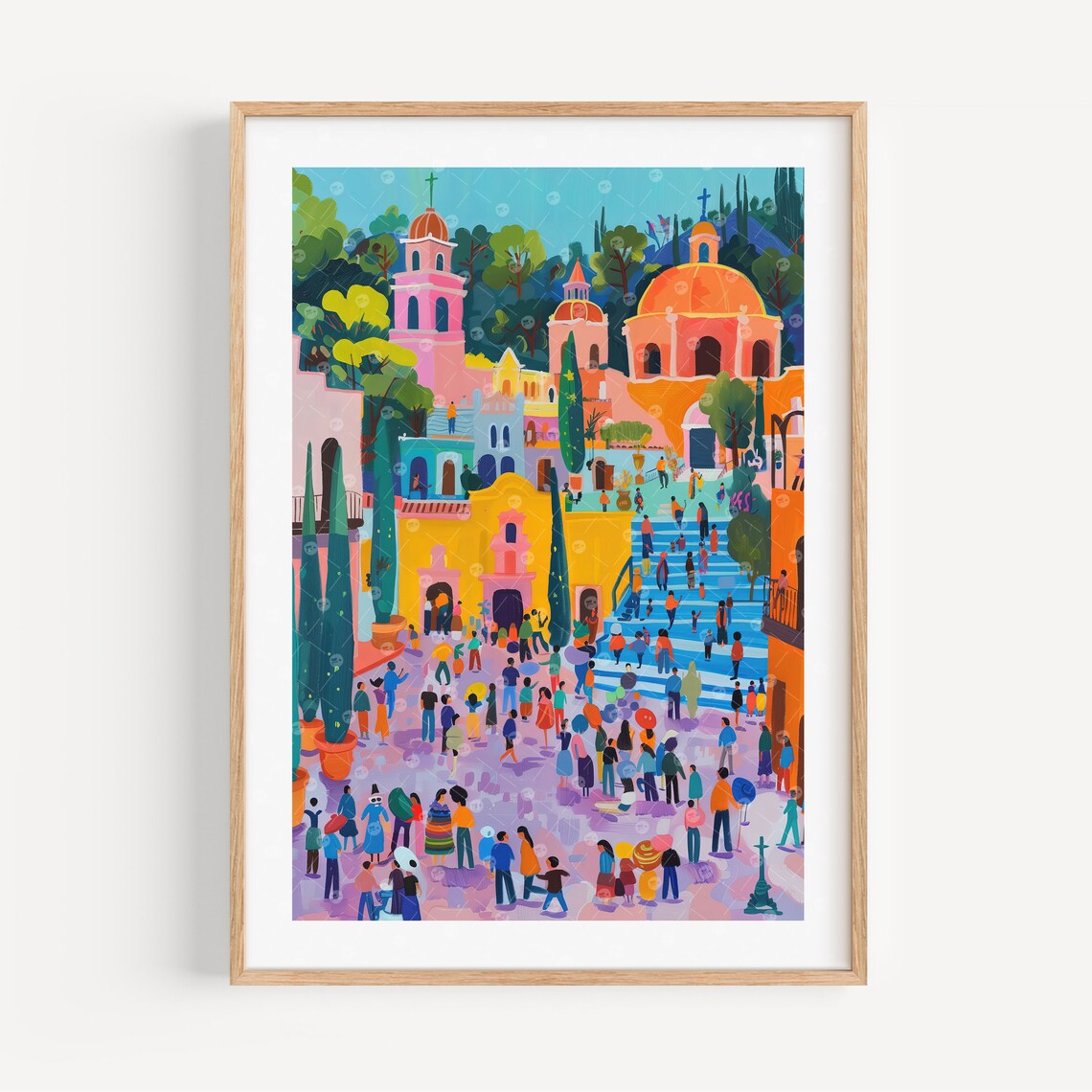 Mexico City Festive Square Watercolor Art Print