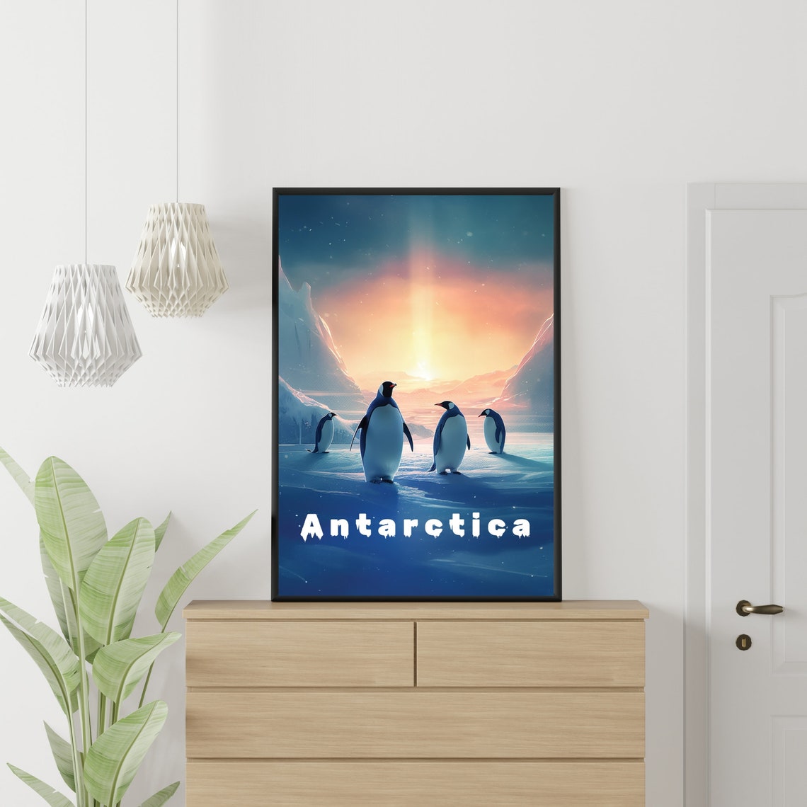 Beautiful Antarctica Penguin Colony at Sunrise Travel Poster