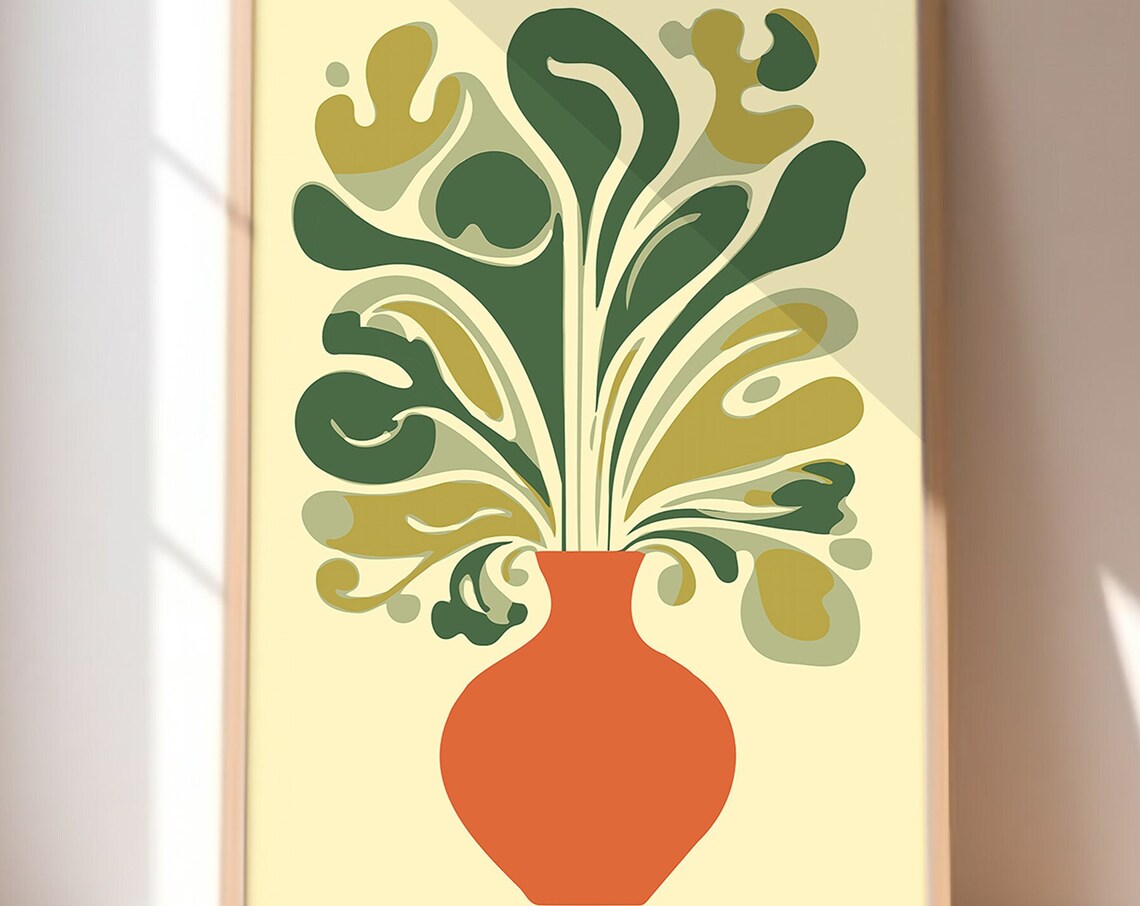 Terracotta Vase With Green Leaves Matisse Style Botanical Art Print - Image 3