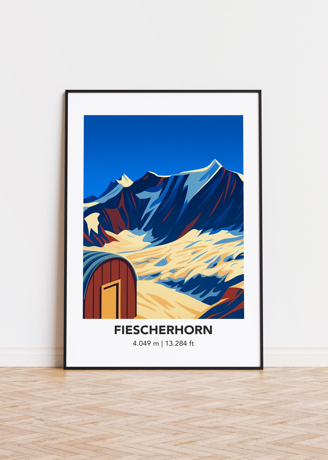 Fiescherhorn Mountain, Modern Swiss Peak Art Print