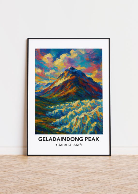 Geladaindong Peak Poster Mountain Print Modern Oil Painting Style Art
