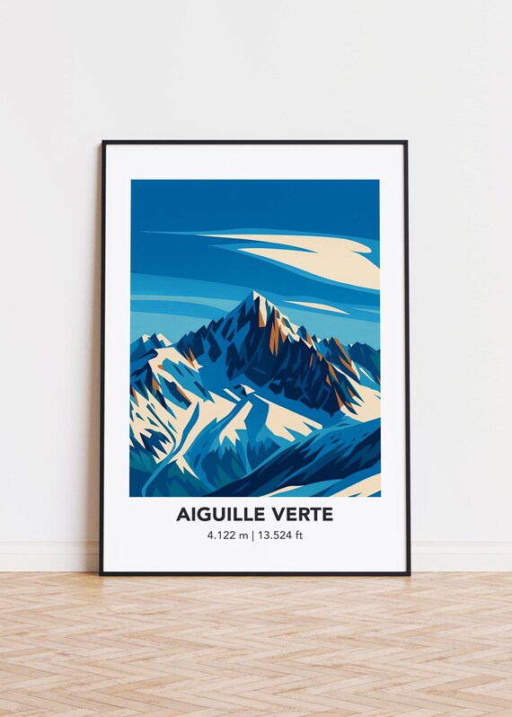 Aiguille Verte Illustration Art Print Mountain Travel Poster