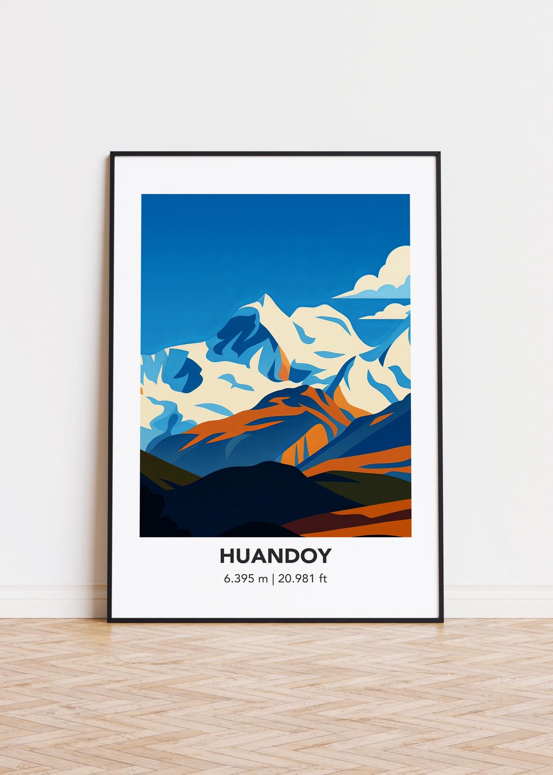 Huandoy Snowy Peaks Orange Ridges Bold Mountain Travel Poster