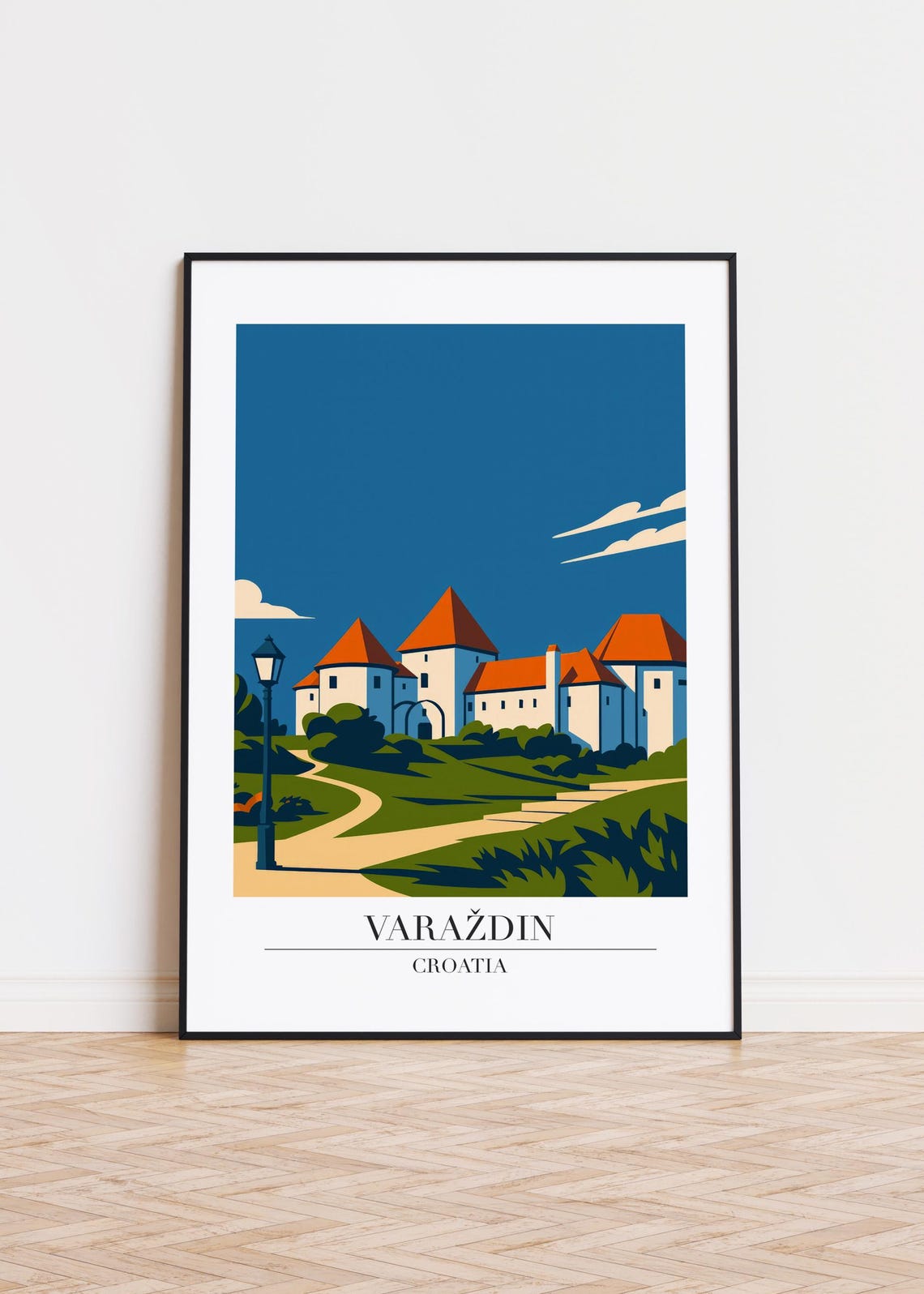 Varazdin Croatia Old Castle Red Roofs Night Sky Travel Poster