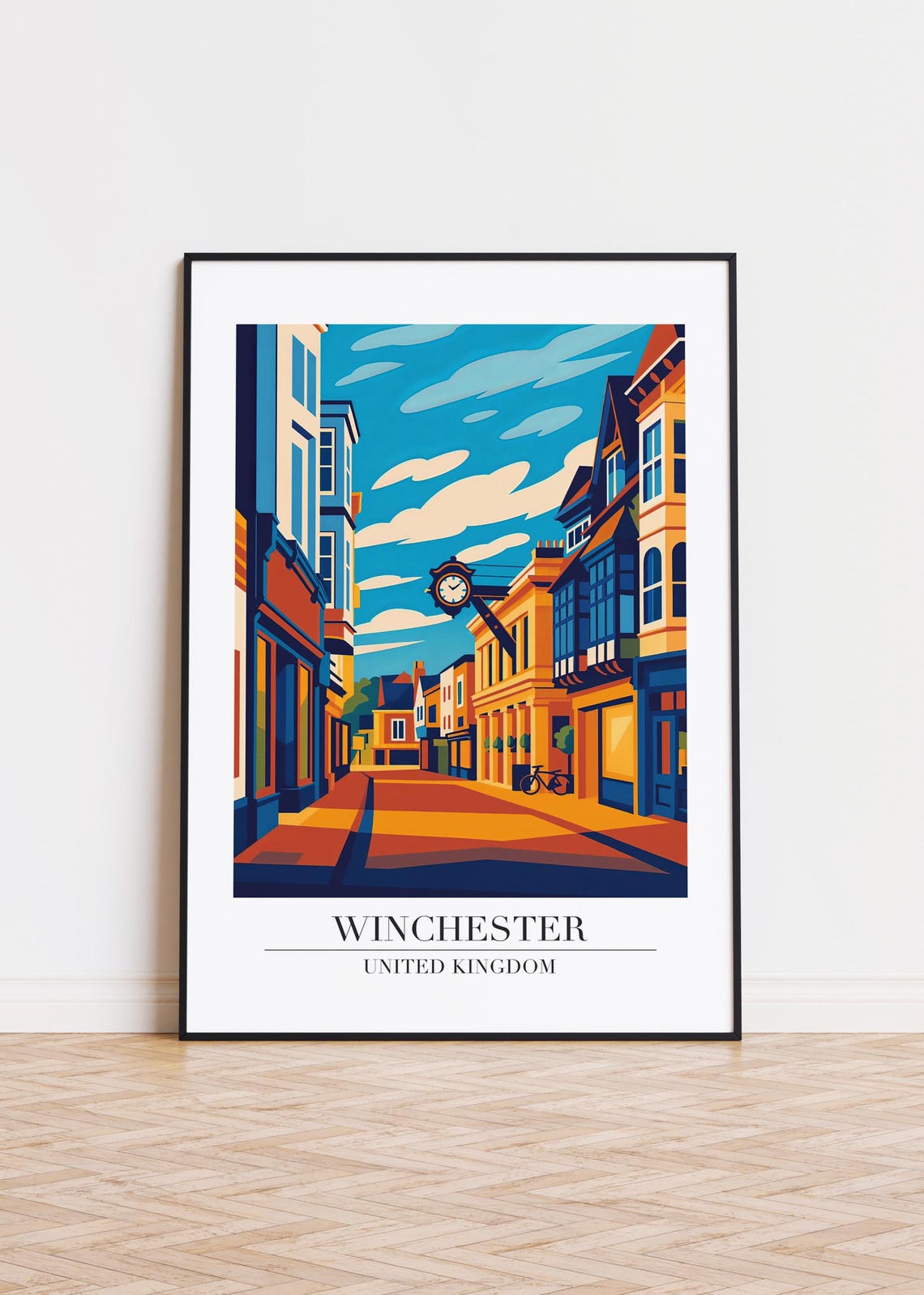 Winchester United Kingdom Charming High Street Clock Scene Poster