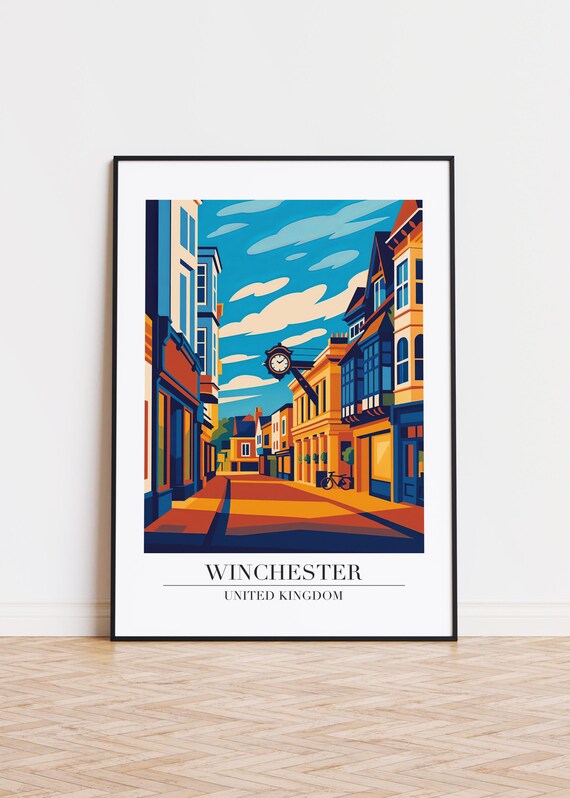 Winchester United Kingdom Charming High Street Clock Scene Poster