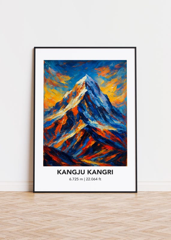 Kangju Kangri Poster Mountain Print Modern Oil Painting Style Art