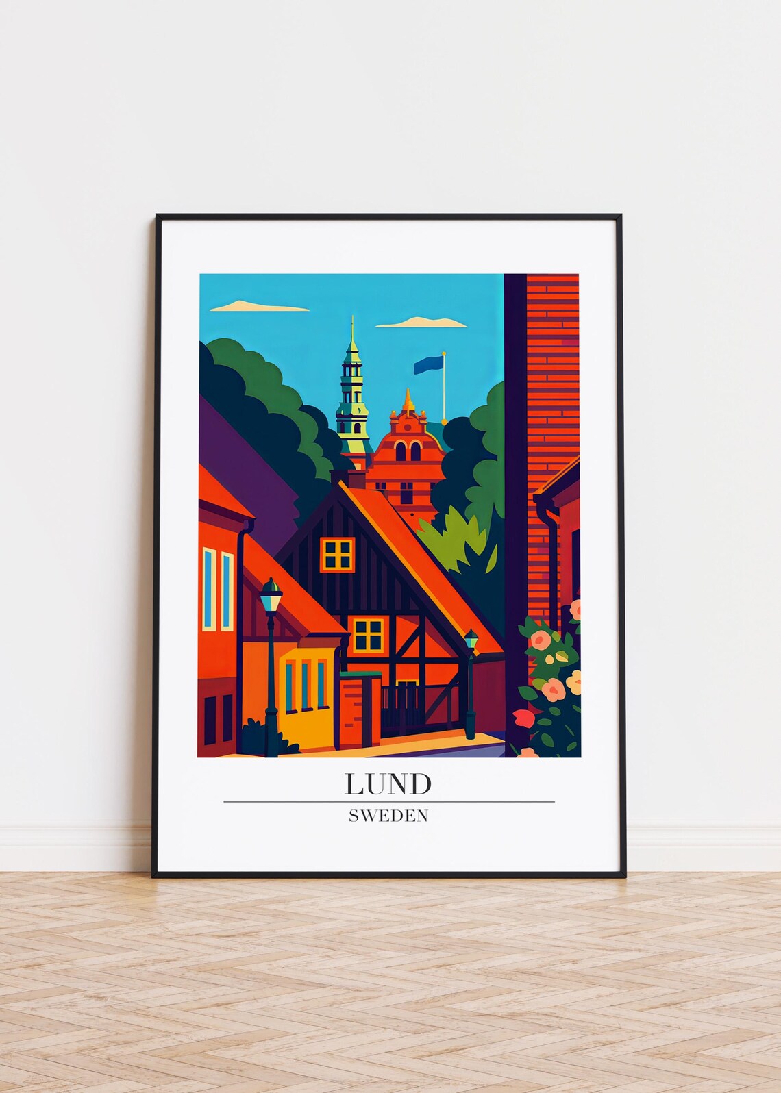 Lund Sweden Poster, City Illustration Art Print