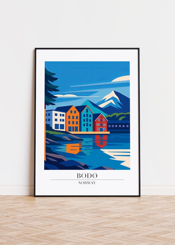Bodo Norway Blue Harbor Warehouse Reflections Fjord Art Poster