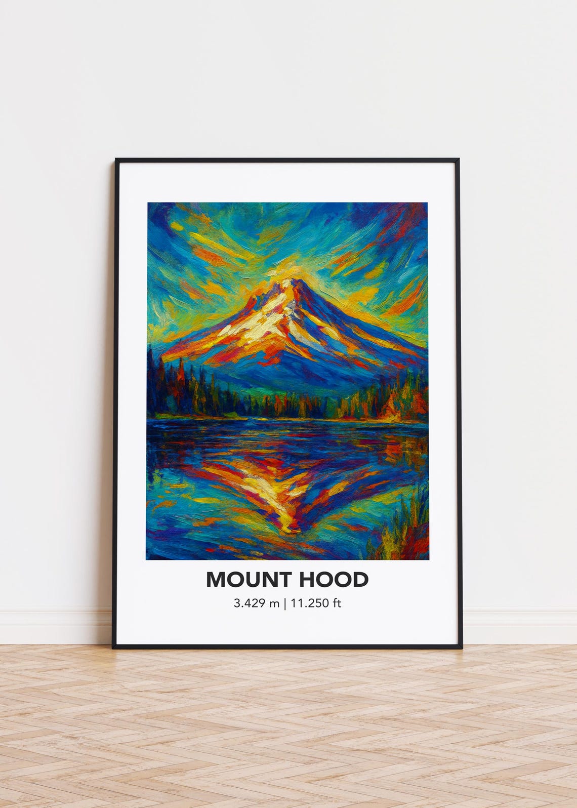 Mount Hood Oregon Lake Reflection Colorful Oil Painting Poster