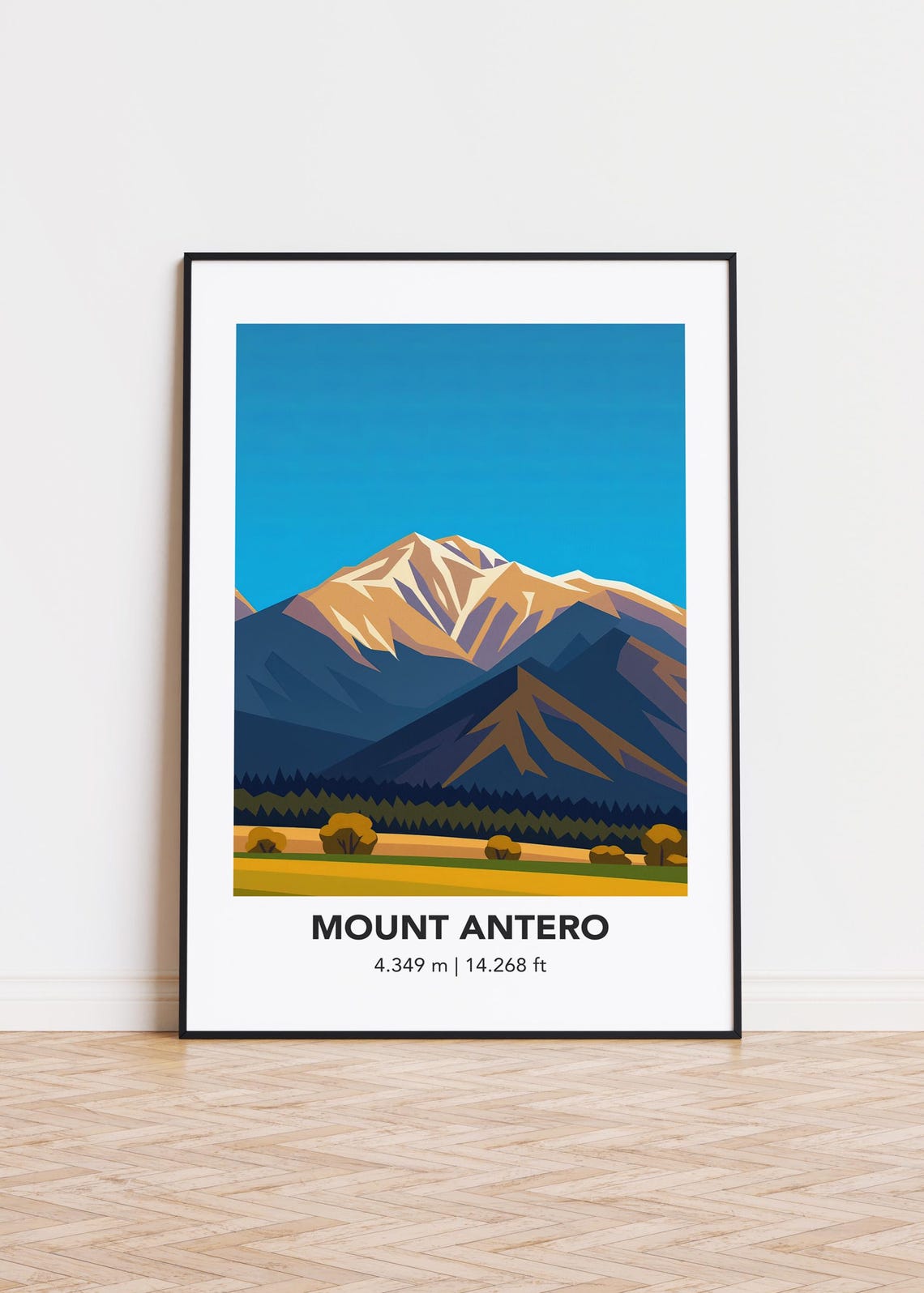 Mount Antero Geometric Peak Illustration Poster with Elevation Detail