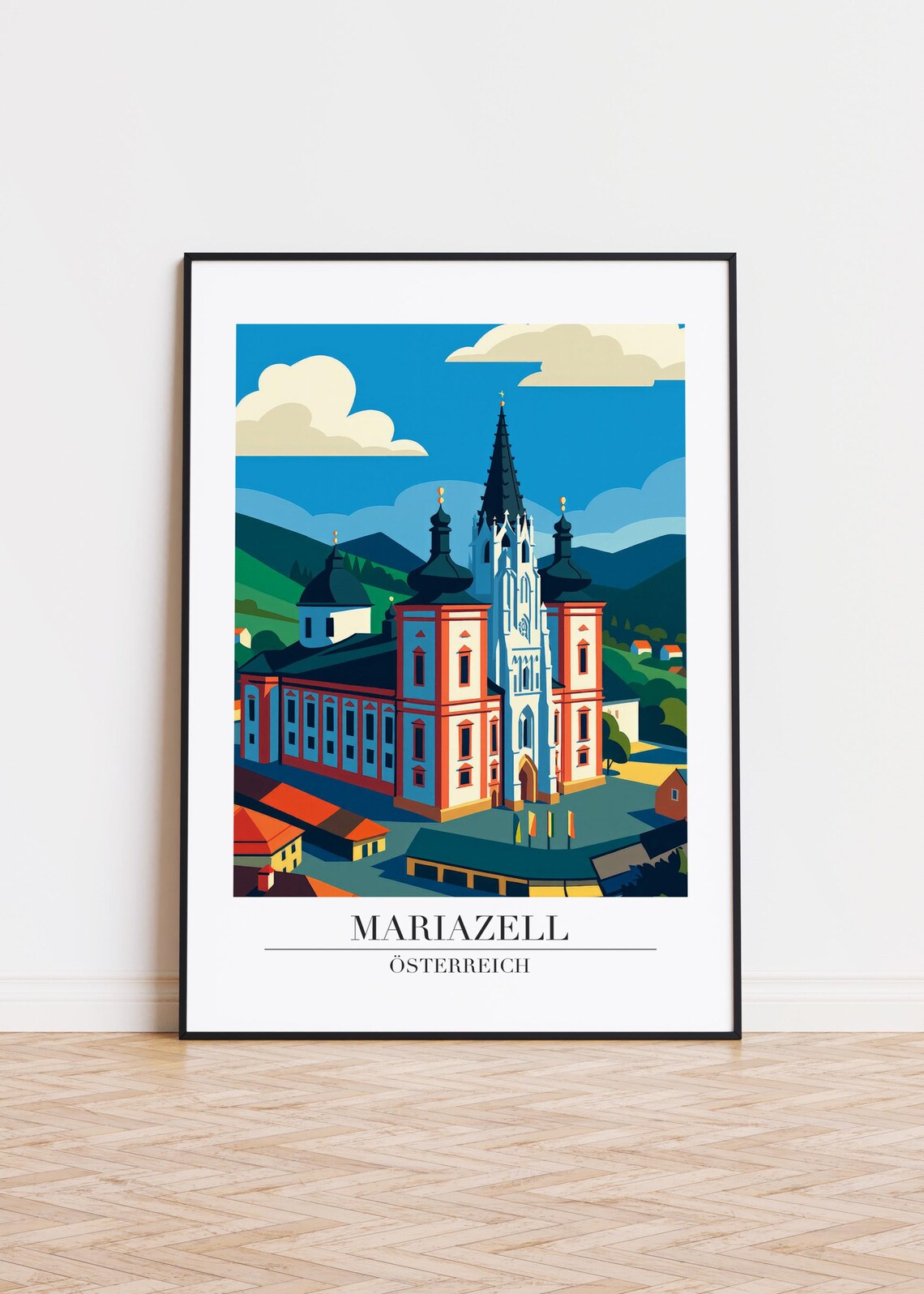 Mariazell Austria Travel Poster Basilica Church Illustration Wall Decor Gift