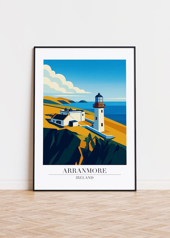 Arranmore Ireland Lighthouse on Golden Cliffs Travel Poster Ocean View