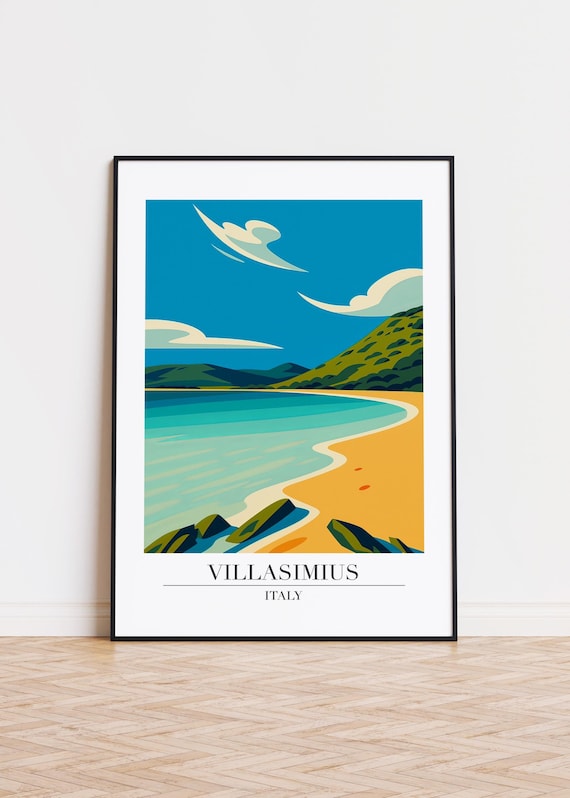 Villasimius Italy Turquoise Bay Sandy Beach Sardinia Coastal Travel Poster