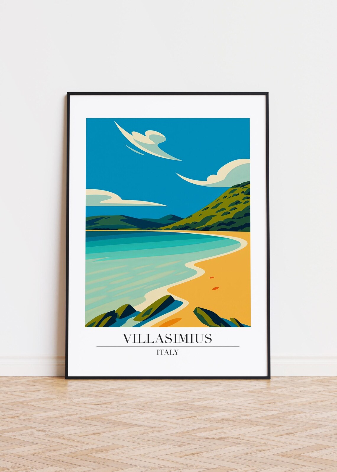 Villasimius Italy Turquoise Bay Sandy Beach Sardinia Coastal Travel Poster