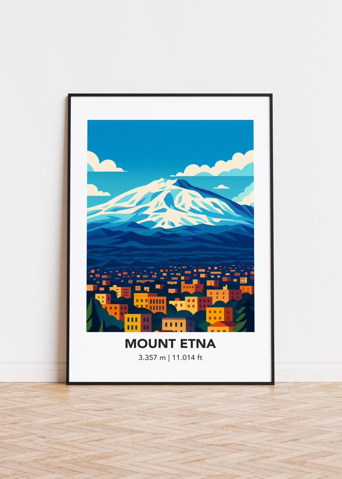 Mount Etna Illustration Art Print, Mountain Silhouette