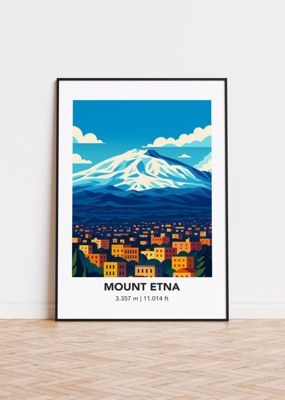 Mount Etna Illustration Art Print, Mountain Silhouette