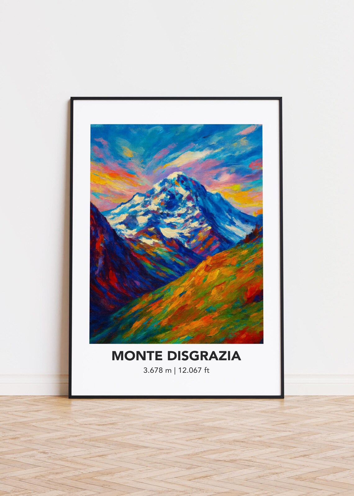 Monte Disgrazia Snowy Peak Colorful Alpine Oil Painting Style Poster