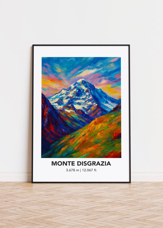 Monte Disgrazia Poster Mountain Print Modern Oil Painting Style Art