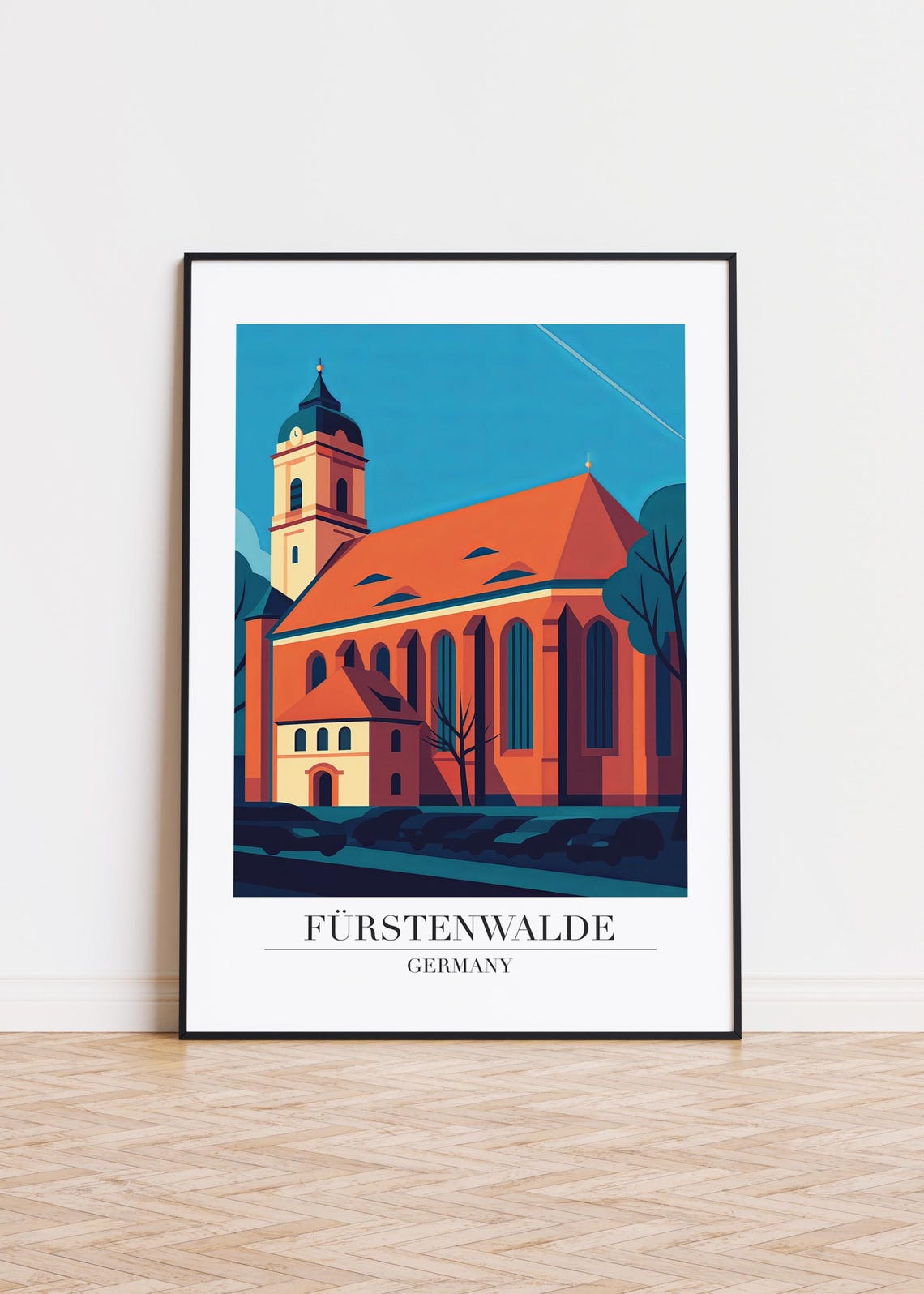 Fürstenwalde Germany Red Brick Church Modern Illustration Poster