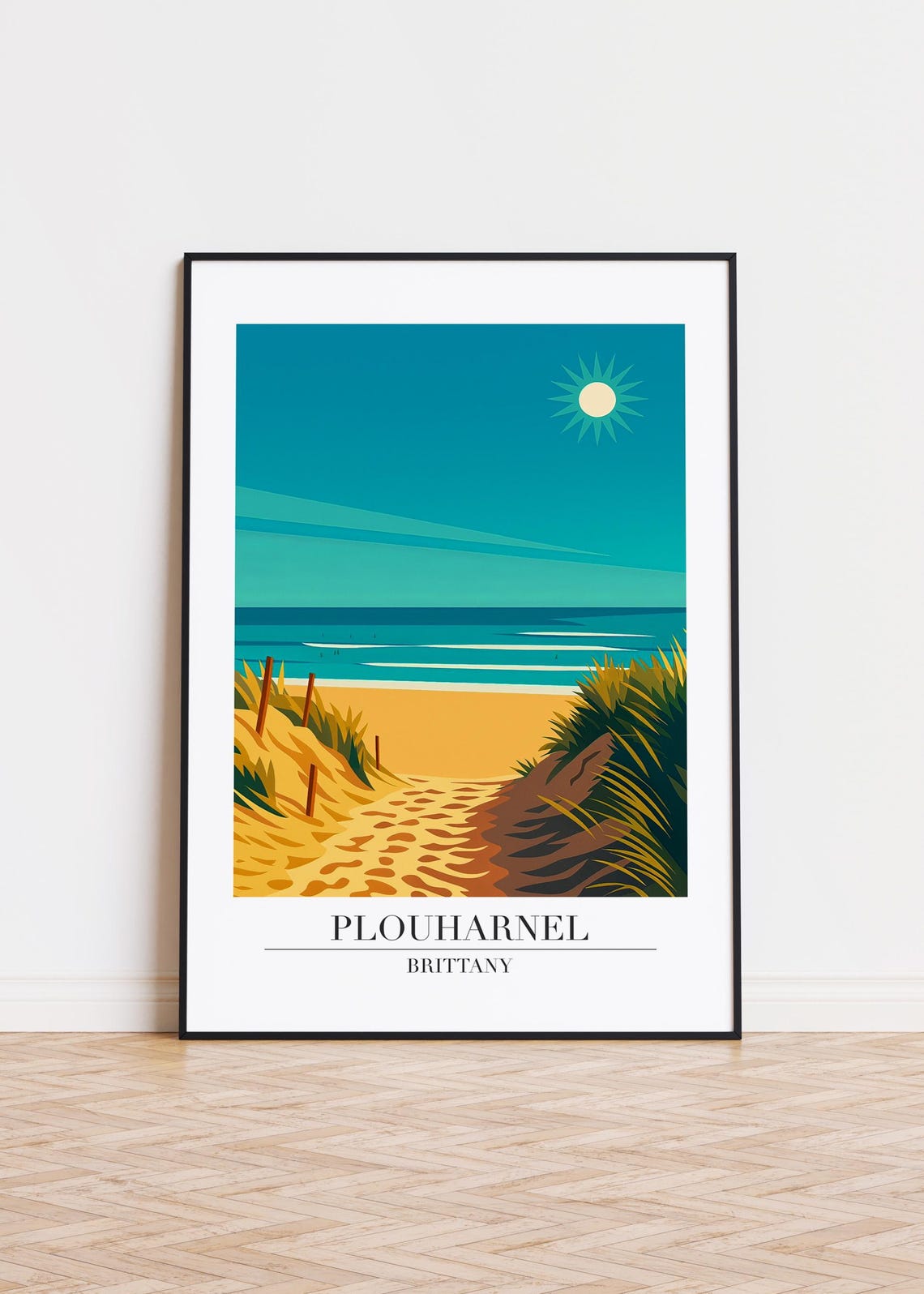 Plouharnel Brittany Golden Beach Dune Path Retro Travel Poster