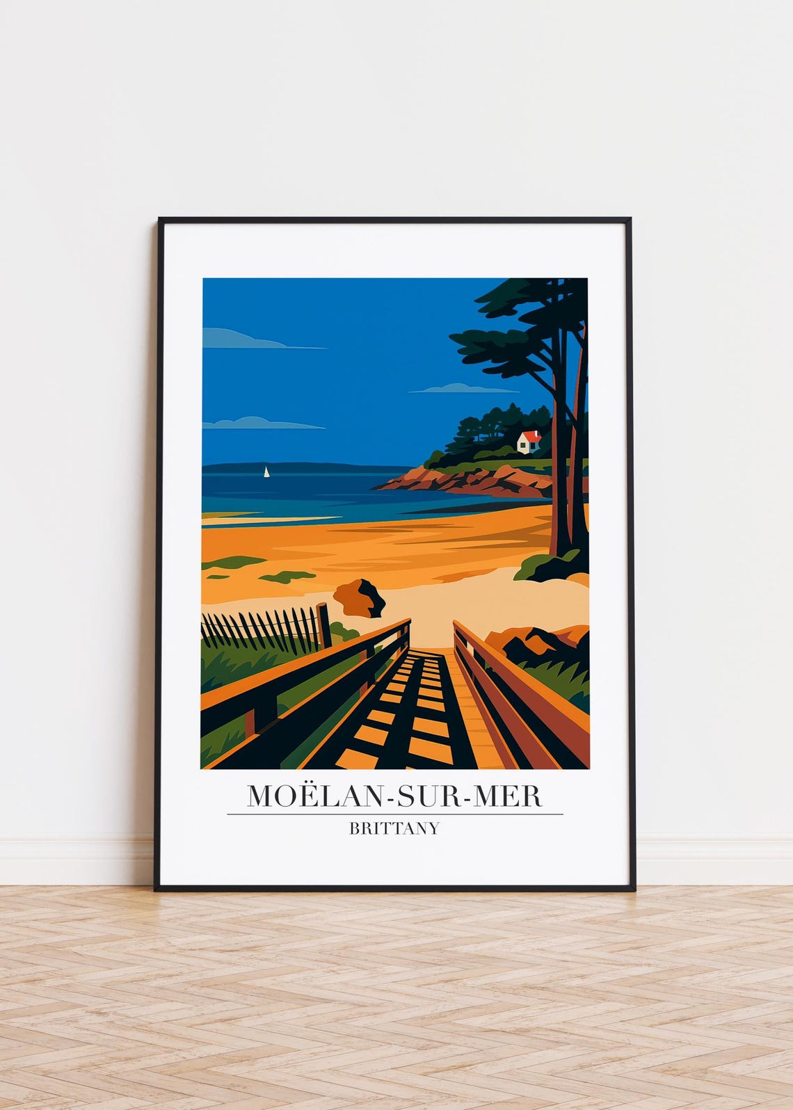 Moelan Sur Mer Brittany Boardwalk Beach Vintage Travel Poster