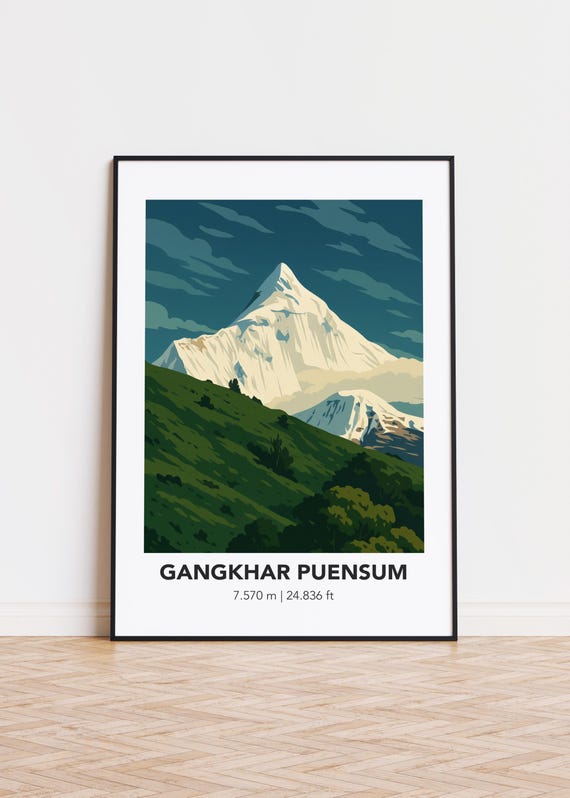 Gangkhar Puensum Poster Mountain Illustration Nature Art