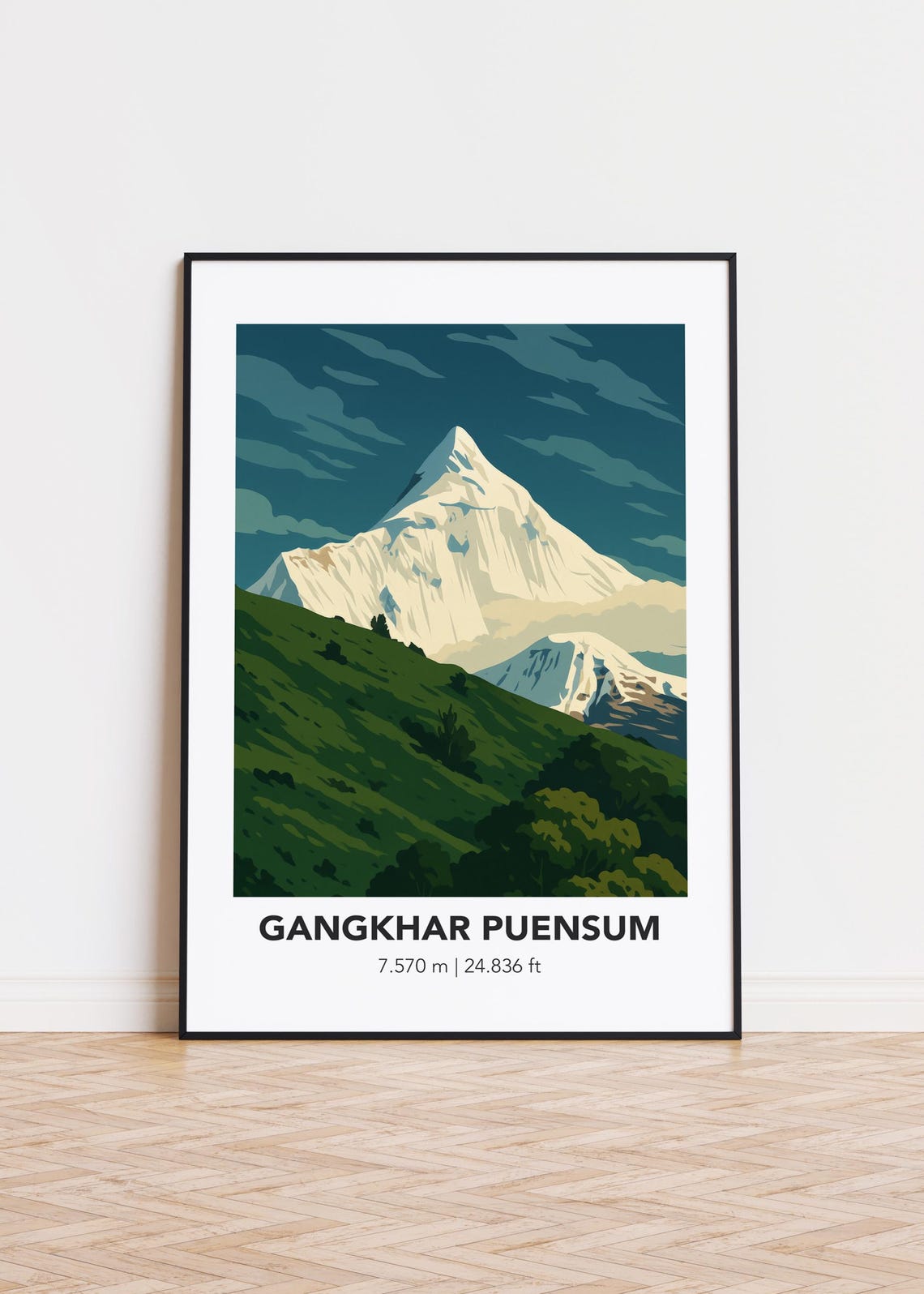 Gangkhar Puensum White Himalayan Peak Summit Landscape Poster