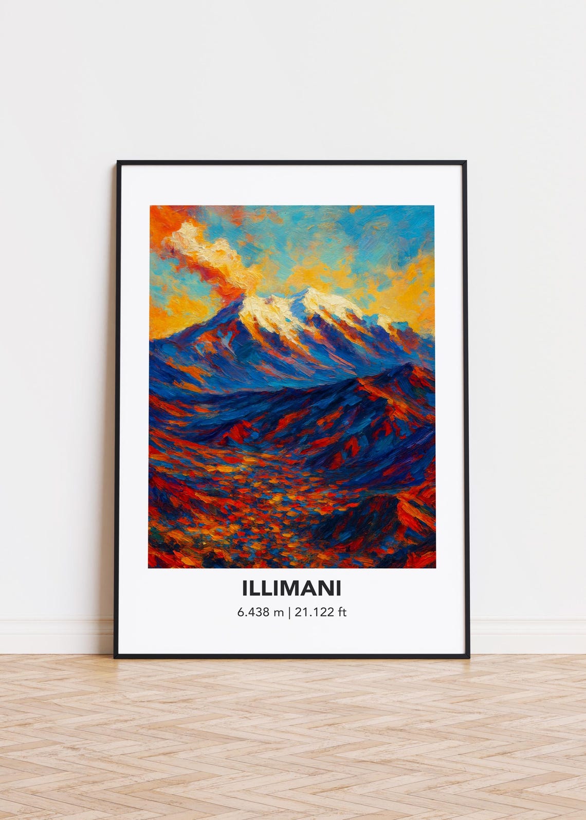 Illimani Snow Peak Sunset Clouds Modern Oil Painting Style Poster