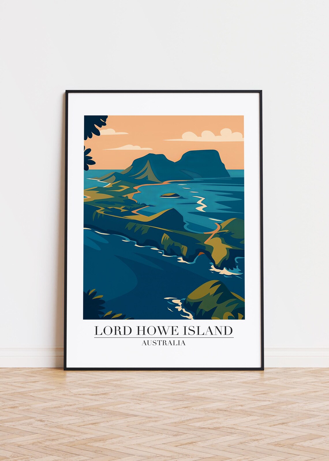 Lord Howe Island Australia Crescent Bay Mountain Lagoon Illustration Poster