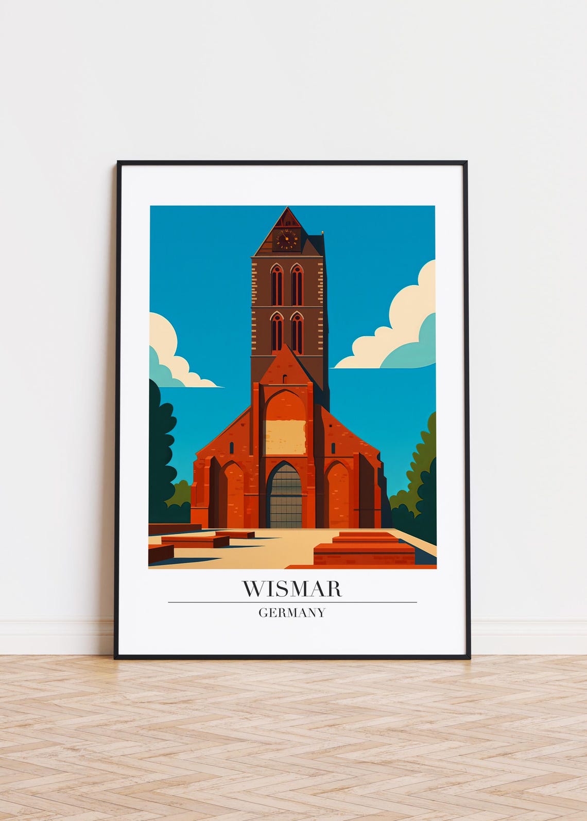 Wismar Germany Red Brick Gothic Church Tower Travel Art Poster
