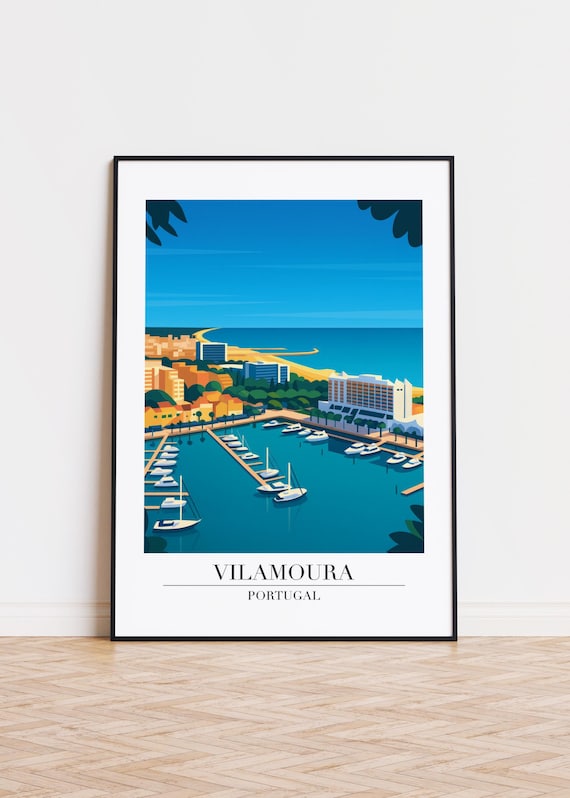 Vilamoura Portugal Marina Sailboats Retro Coast Travel Poster