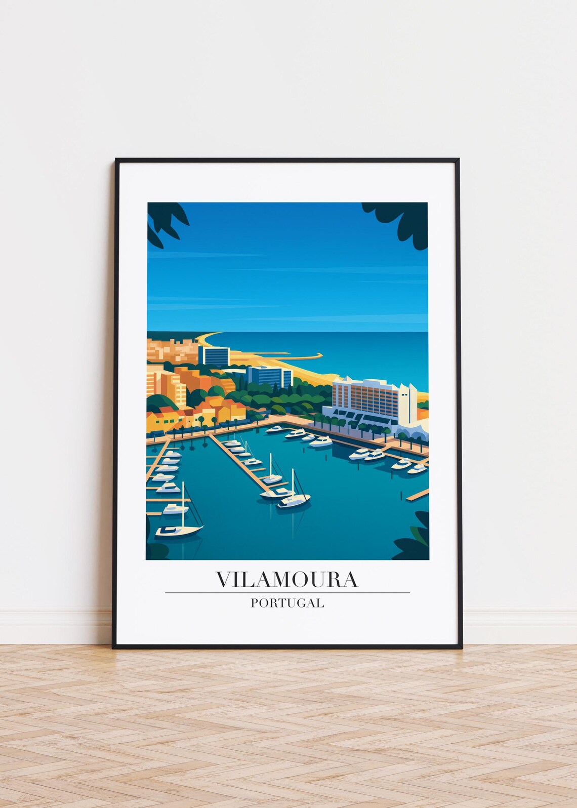 Vilamoura Portugal Marina Sailboats Retro Coast Travel Poster