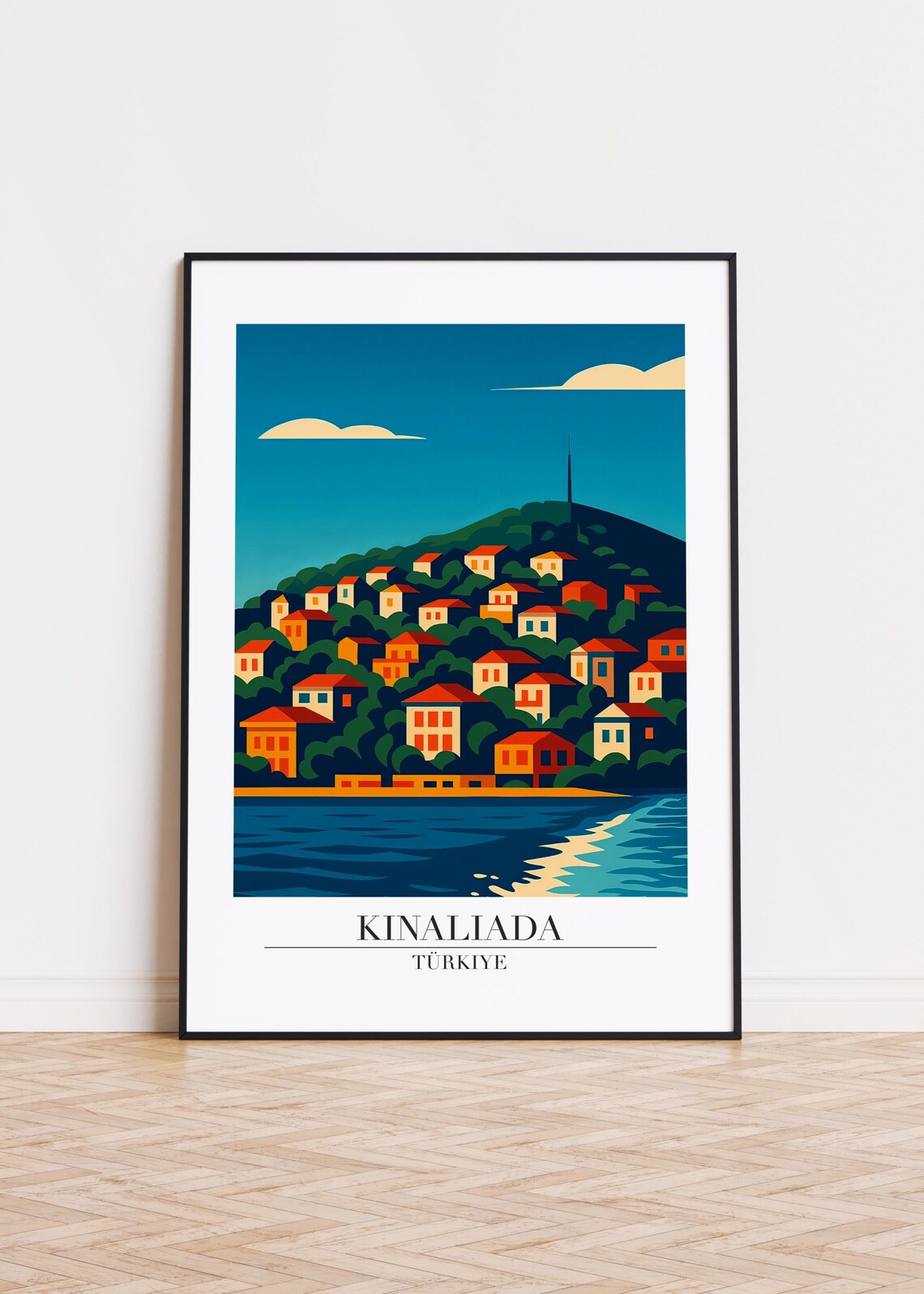 Kinaliada Turkiye Vintage Travel Island Hillside Village Seaside Poster