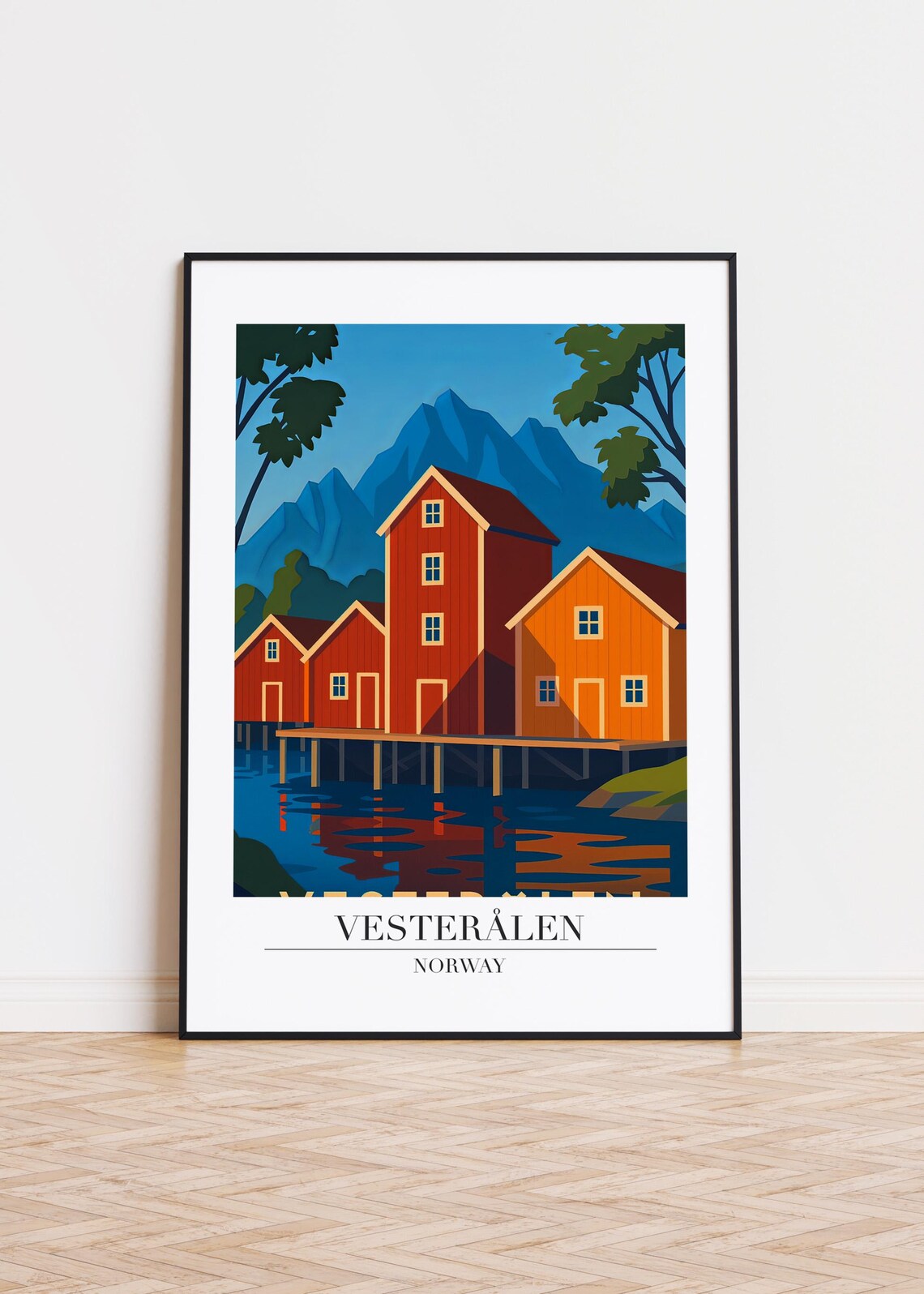 Vesteralen Norway Coastal Fjord Village Vintage Travel Poster