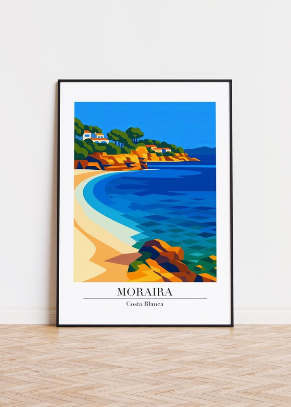 Moraira Costa Blanca Spain Colorful Beach Cove Vintage Travel Poster