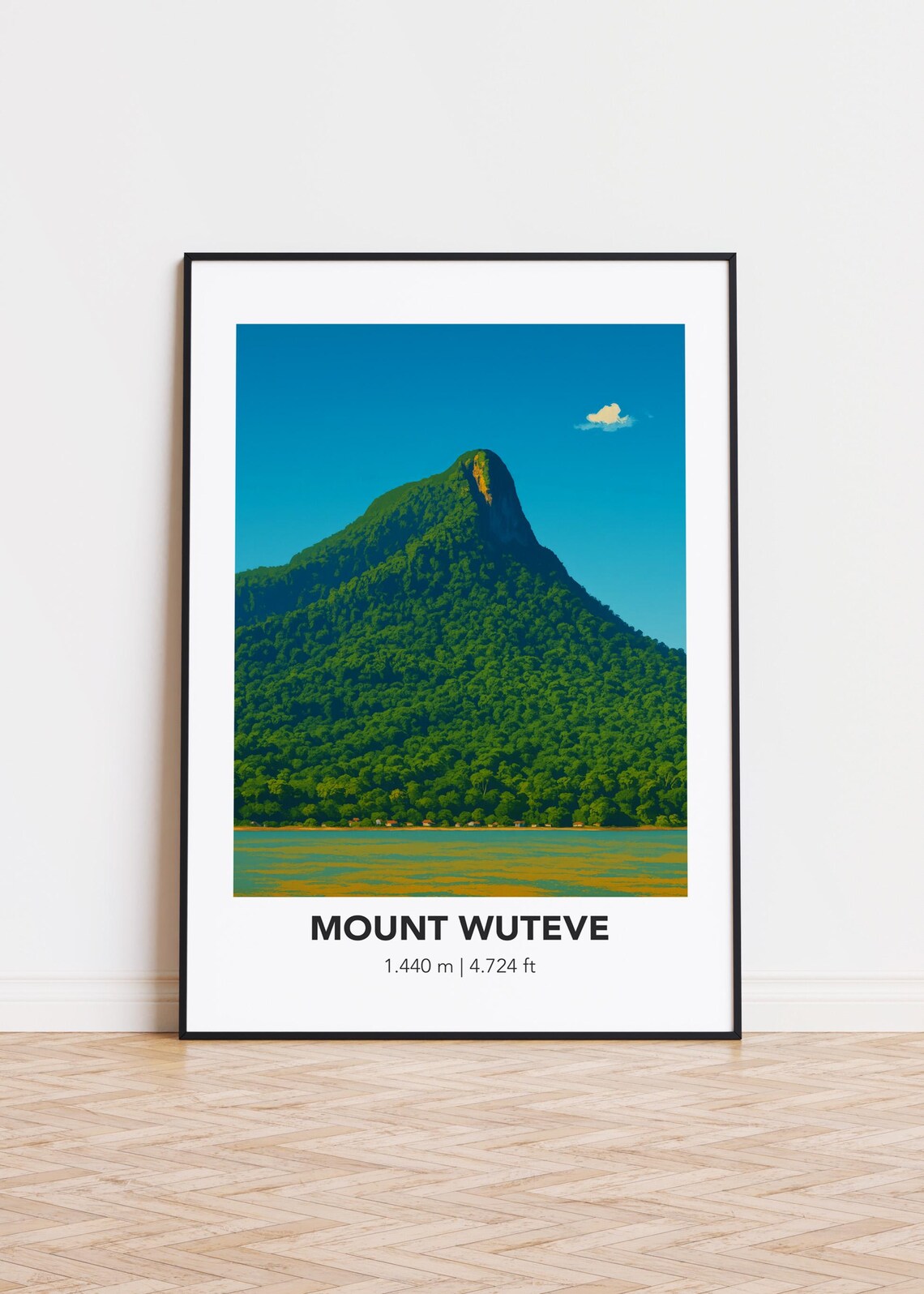 Mount Wuteve Lush Green Peak Lake View Scenic Tropical Poster Art