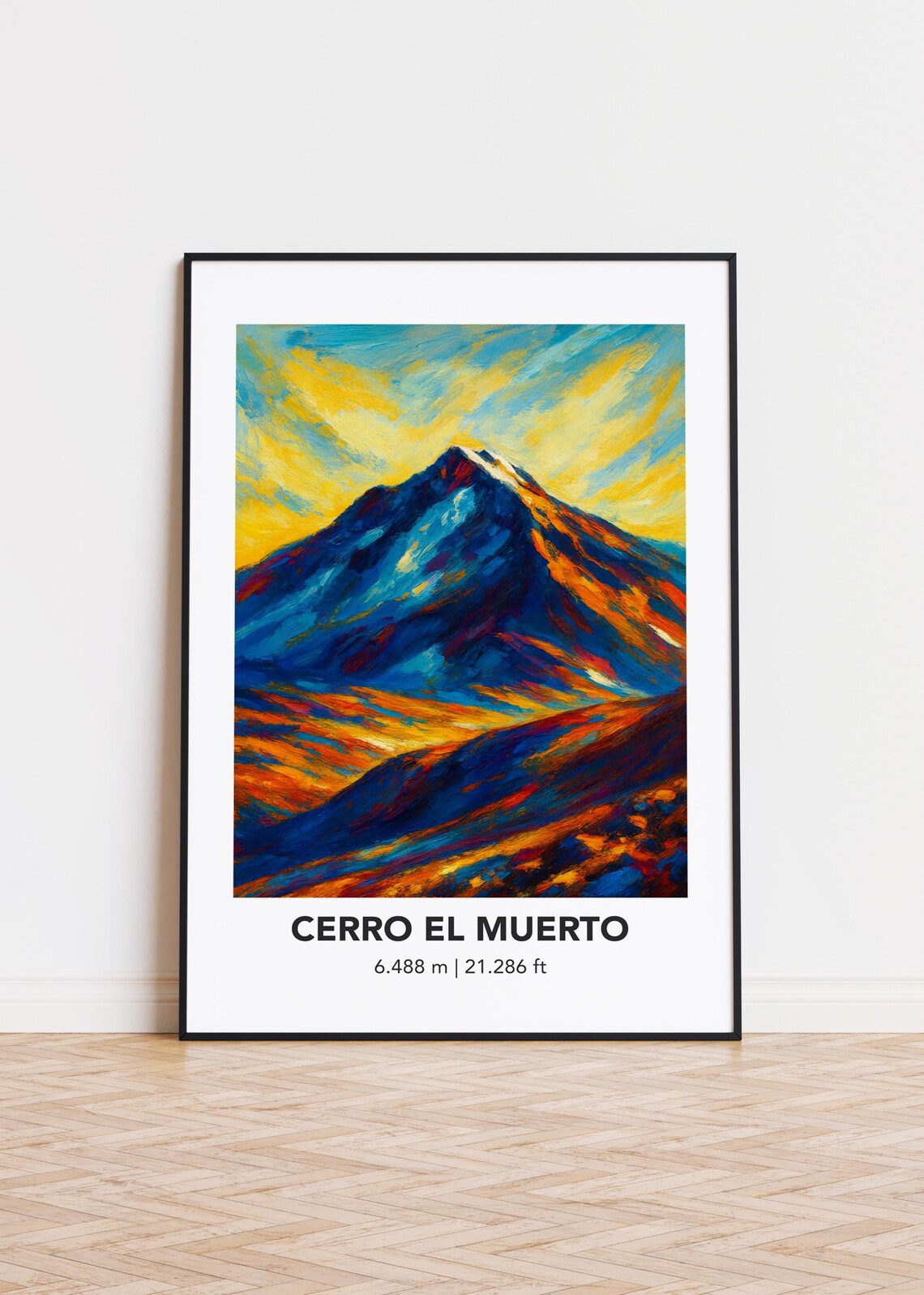 Cerro El Muerto Rocky Summit Golden Hour Modern Oil Painting Style Poster