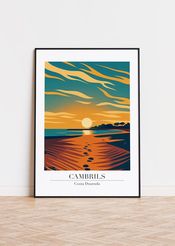Cambrils Spain Sunset Beach Modern Retro Vintage Travel Art Poster