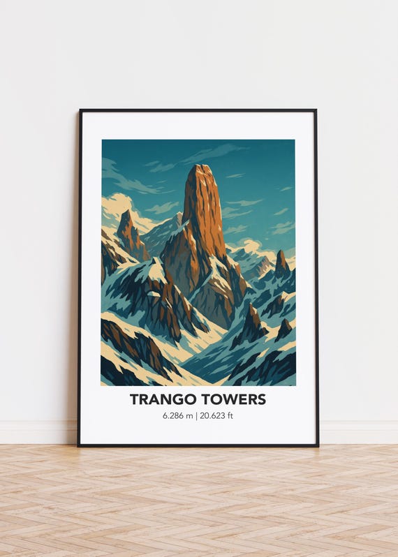 Trango Towers Poster Mountain Illustration Nature Art Print