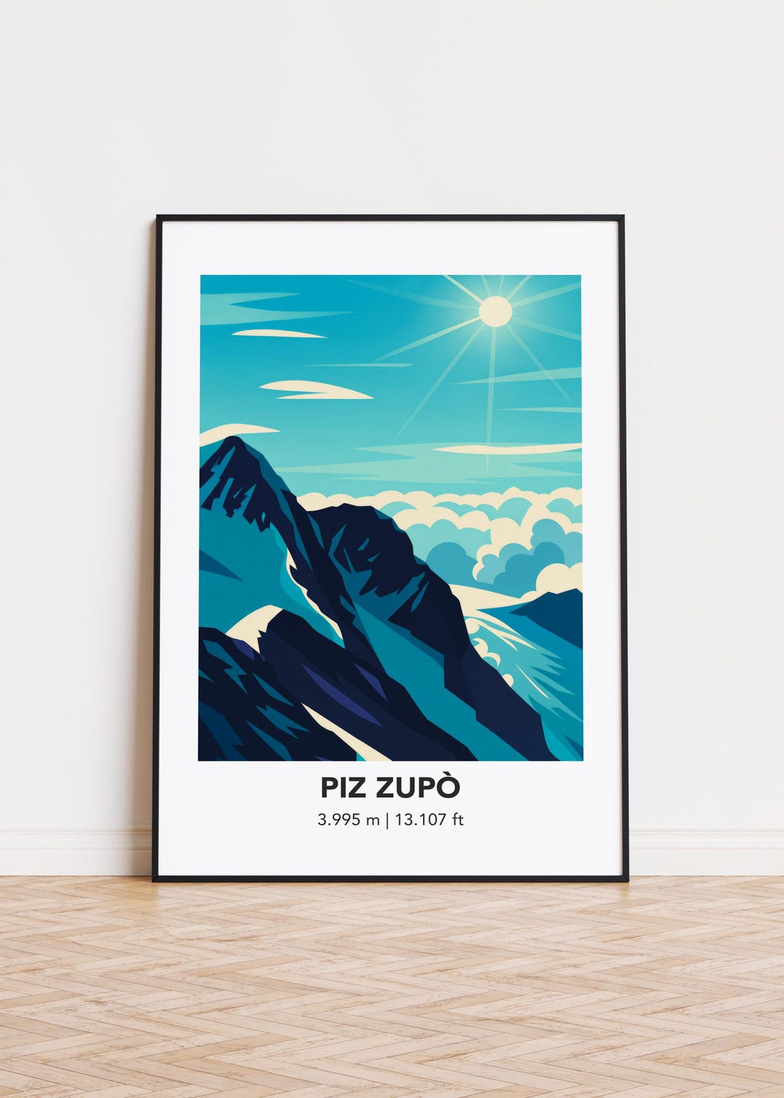 Piz Zupò Jagged Peaks Above Clouds Sunburst Minimalist Poster