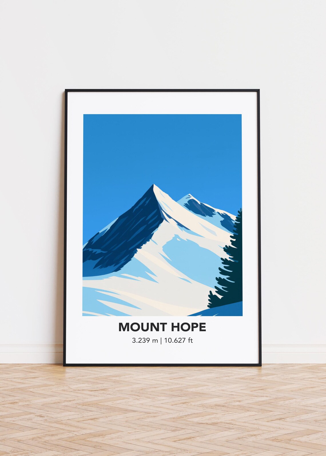 Mount Hope Snowy Blue Peak Mountain Travel Illustration Retro Style Poster