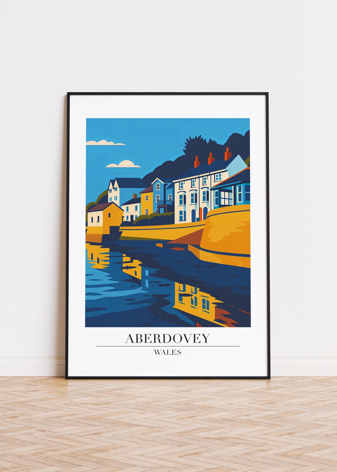 Aberdovey Wales Harbor Houses Reflection Vintage Travel Wall Art