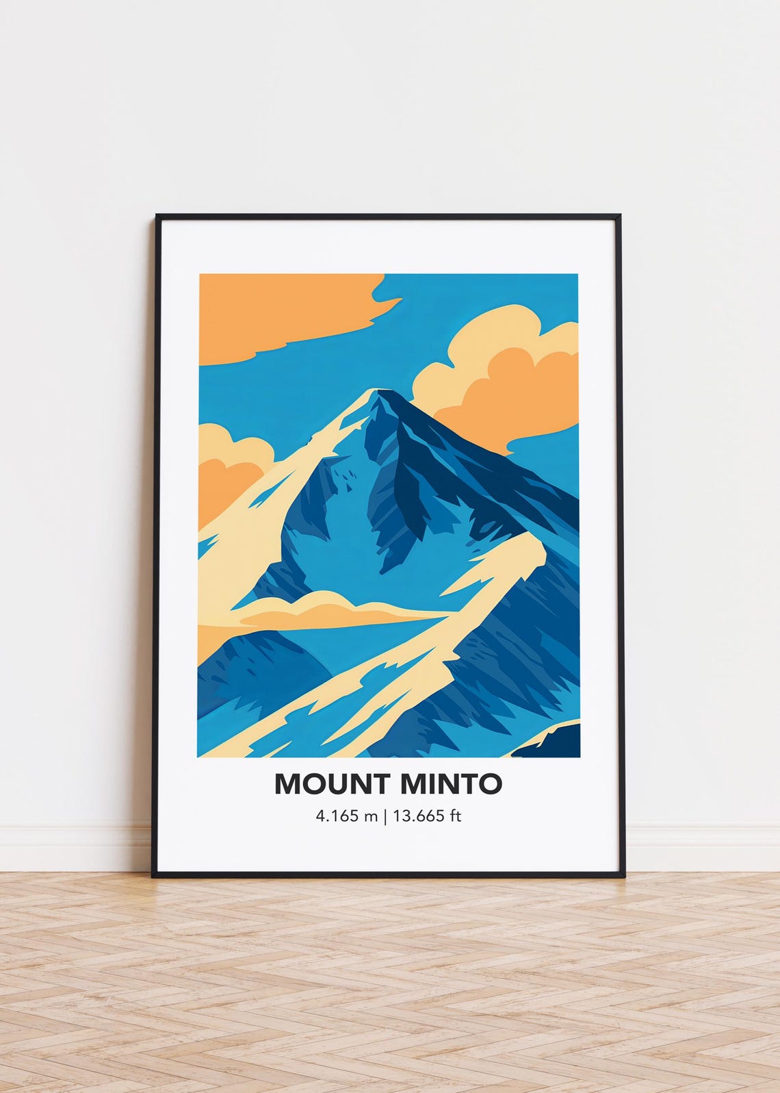 Mount Minto Peak Blue And Gold Elevation Mountain Travel Poster