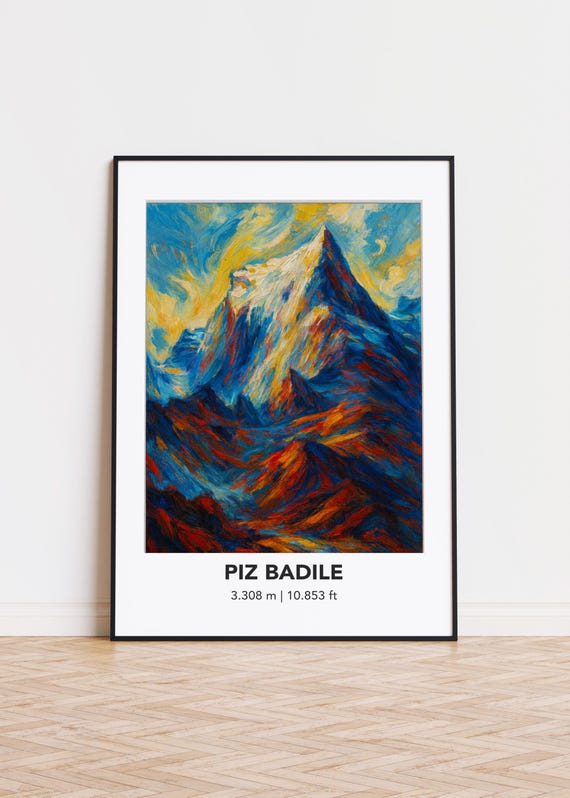 Piz Badile Mountain Poster Modern Oil Painting Style Art Print