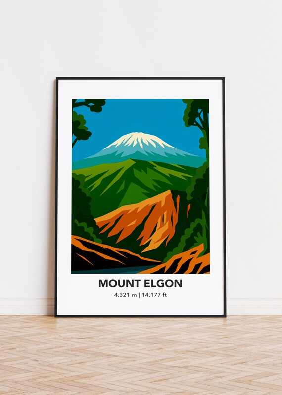 Mount Elgon Illustration Art Print Modern Mountain Poster