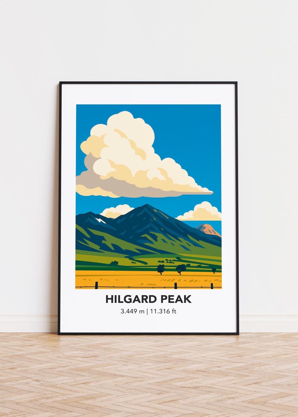 Hilgard Peak Green Valley and Big Cloud Geometric Travel Poster