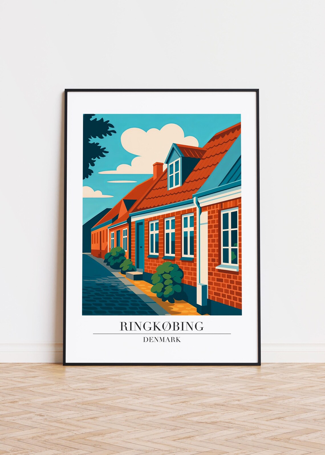 Ringkobing Denmark Red Brick Street Houses Old Town Travel Poster