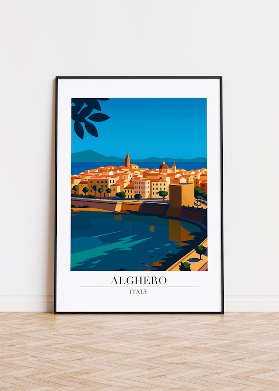 Alghero Italy Poster Skyline Illustration Modern Travel Art